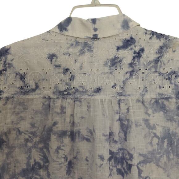 Anthropologie Pilcro Cate Tie Dye Eyelet Button Front Shirt Size XS Blue Purple - Picture 6 of 11